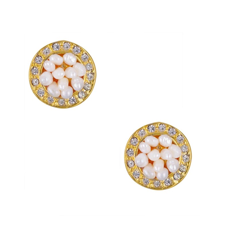 Σκουλαρίκια με λευκά μαργαριτάρια και βάση από ατσάλι με κλιπ - F126878